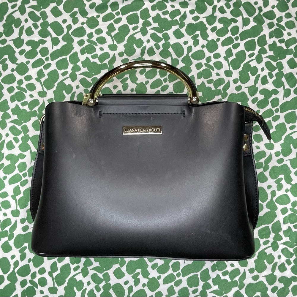 Luna Ferracuti Black Leather Satchel with Gold Hardware Made in Italy